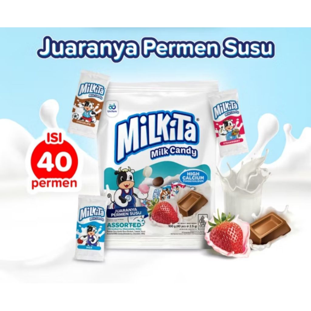 

Milkita Permen Milk Candy Bag MIX (isi: 40pcs) - Permen Rasa Susu / Permen Susu Milkita / Milk Candy Premium / Permen Susu Aneka Rasa Coklat, Stroberi, Melon, Susu / Permen Tinggi Kalsium / Hampers Ultah / Permen Susu Sehat / Permen Sehat / Permen Susu