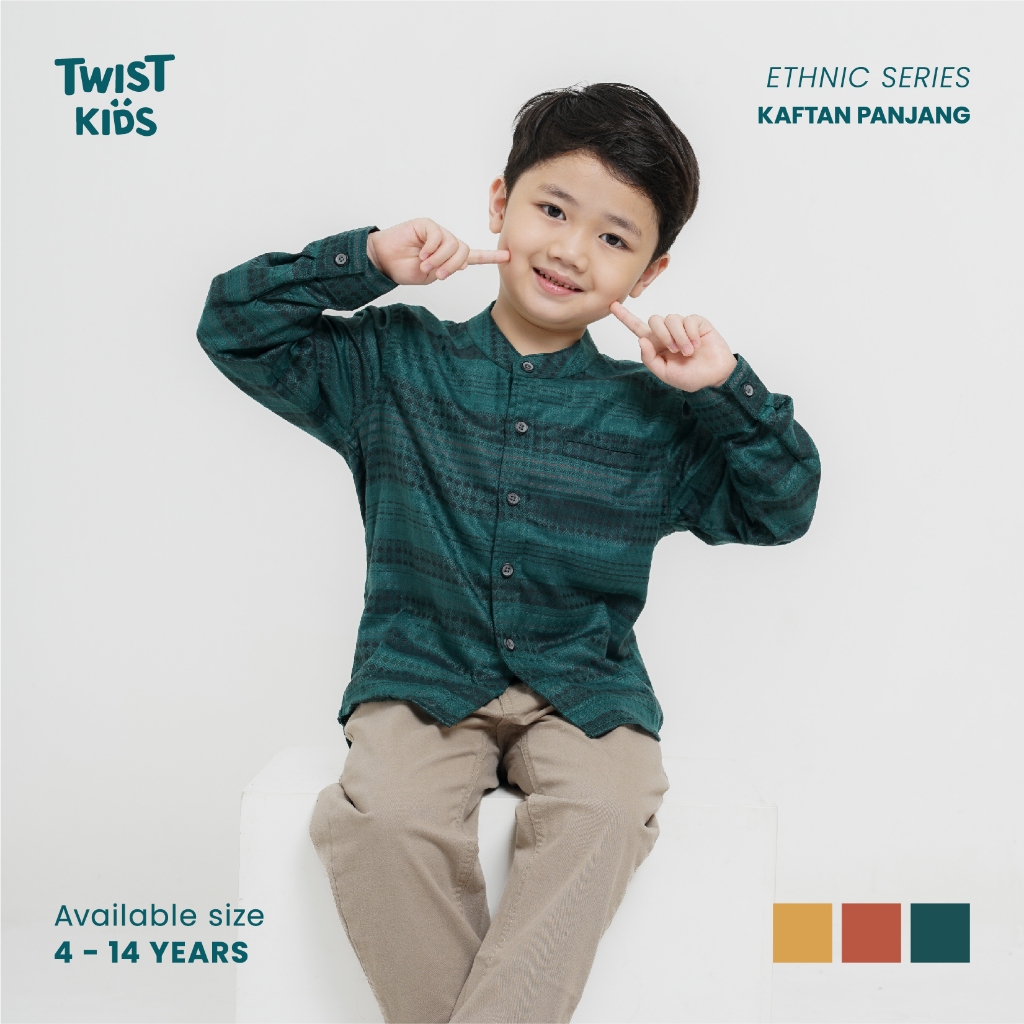 Twist Kids - Adzra NC, Ethnic Series, Kemeja Koko Motif Stripe Lengan Panjang Anak Laki-Laki