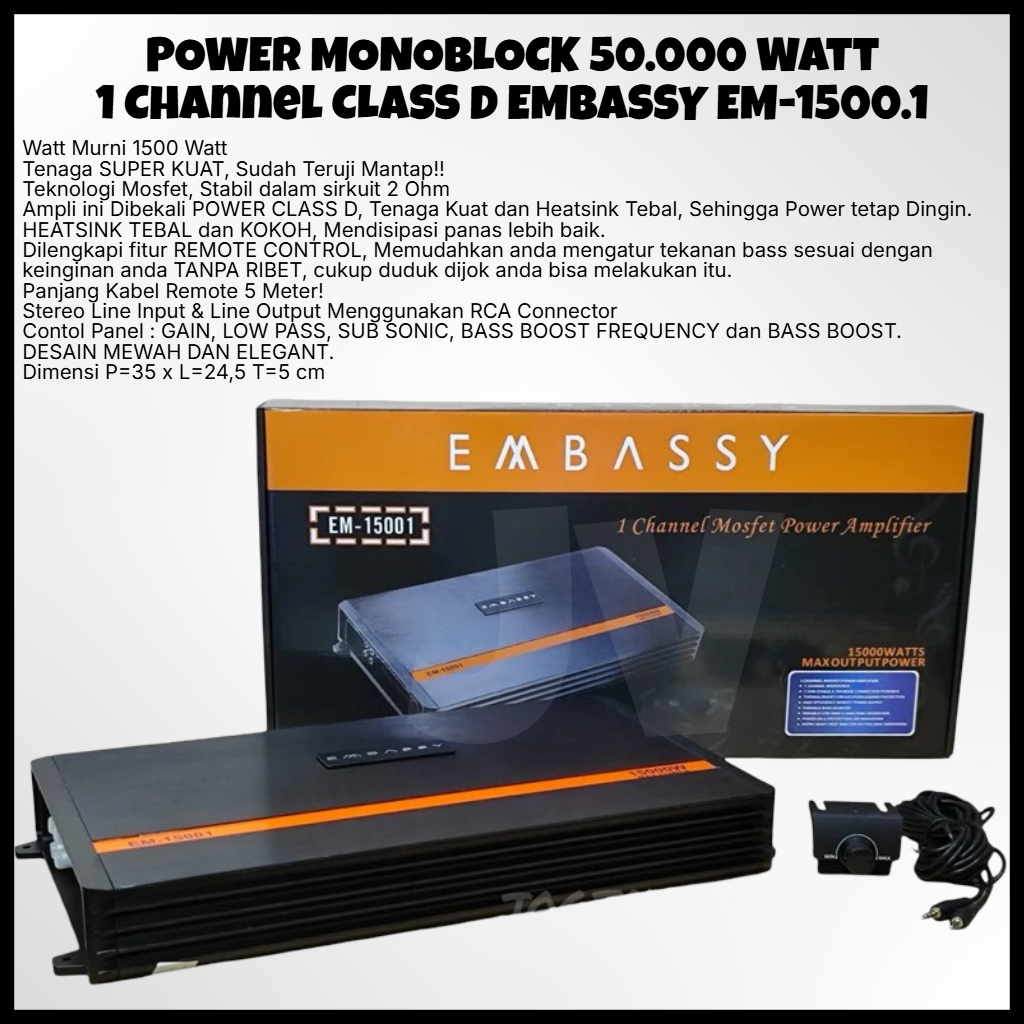 Power Monoblock Embassy EM-1500.1 Channel Class D Amplifier