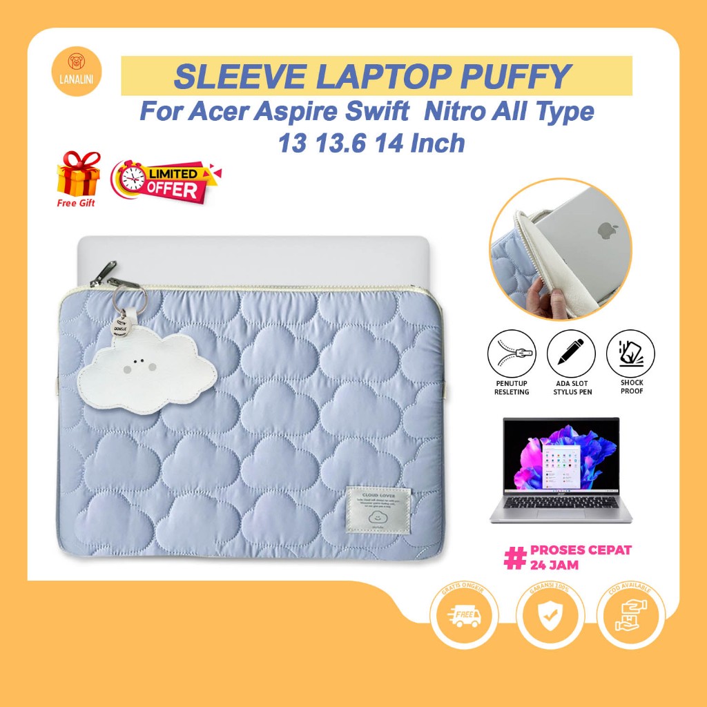Tas Laptop Tebal Puffy Premium 13 14 Inch Sleeve Anti Bentur Case Notebook Acer Aspire Swift Go Moti
