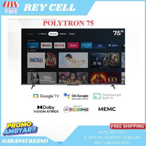 TV POLYTRON 75 INCH UHD 4K SMART GOOGLE TV 75INCH 75UG5959 GARANSI RESMI