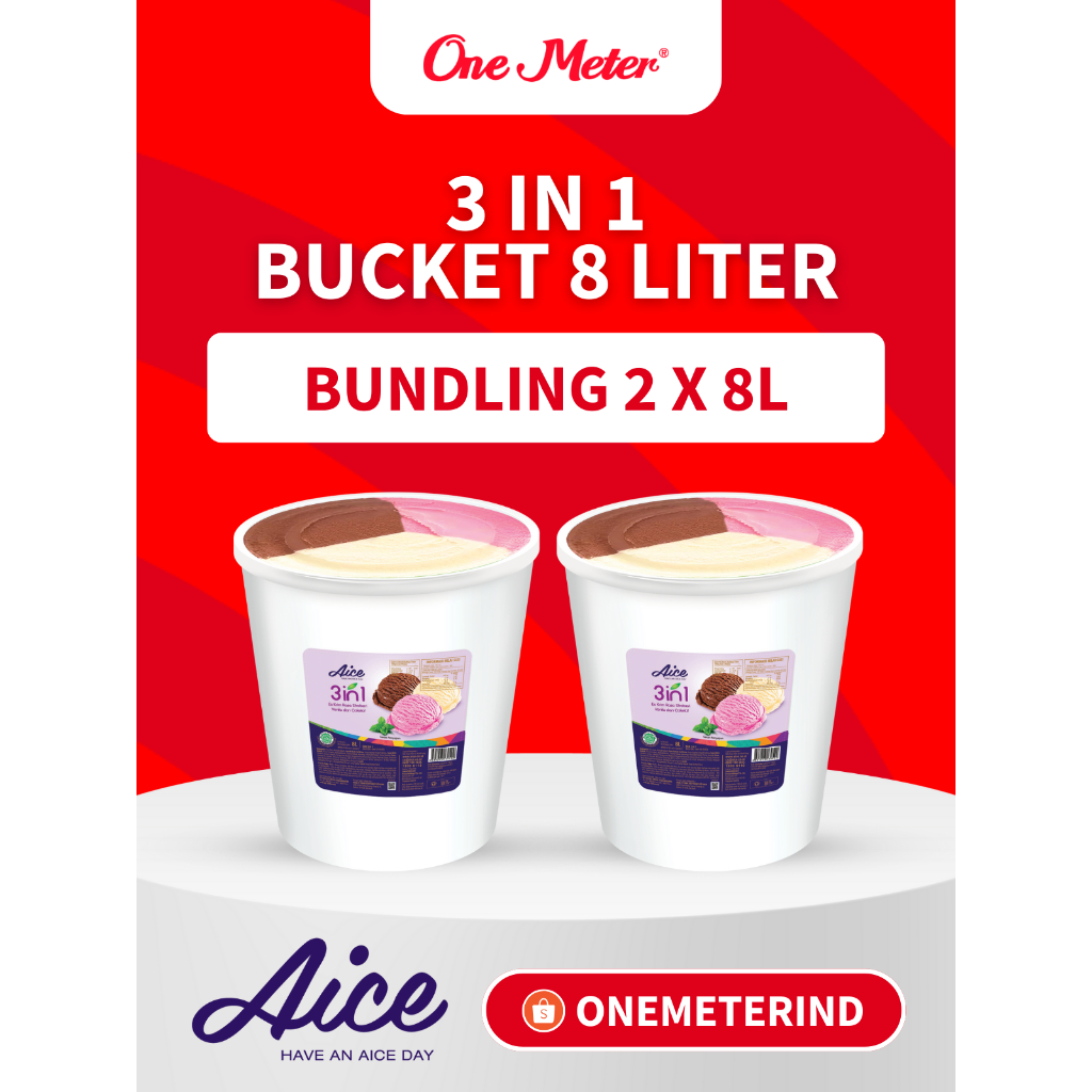 

AICE Es Krim Bucket 8L – 1 Karton Isi 2 Ember, Rasa Vanilla Strawberry Chocolate