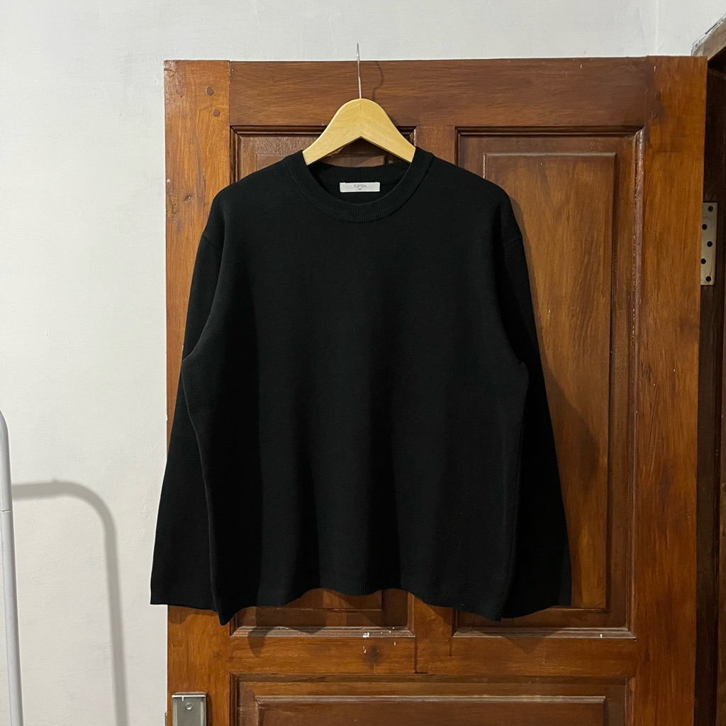 [M-L] TOPTEN Oversized Knitted Cotton Sweaters Long Sleeve I Black I Vintage Vtg Retro Kemeja Garis-