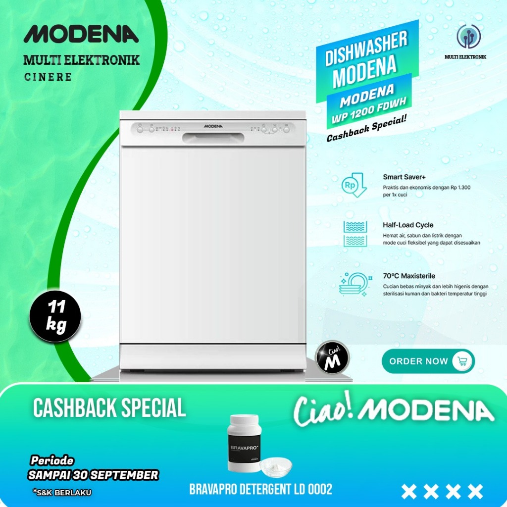 MODENA Dishwasher - WP 1200 FDWH MESIN CUCI PIRING