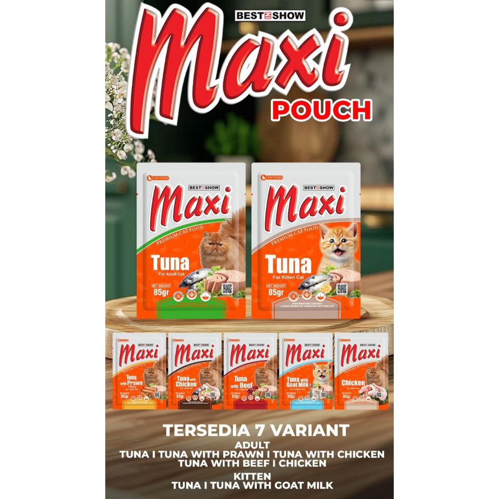PROMO MAXI POUCH 85GRAM Wet Food Makanan Kucing Basah Real Meat Tuna Salmon Chicken Ayam Kitten Adul