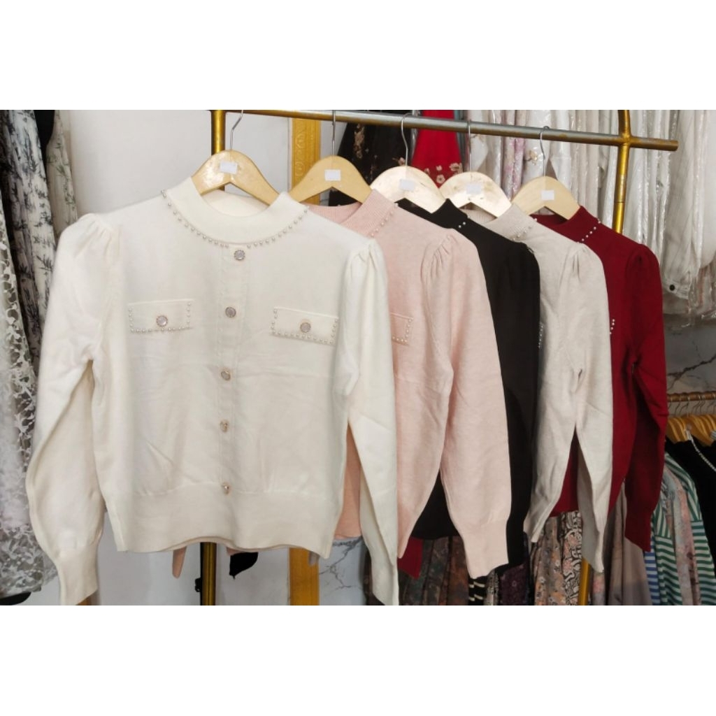 rajut wanita kekinian rajut Korea terbaru baju atasan tebal panjang crop cardigan