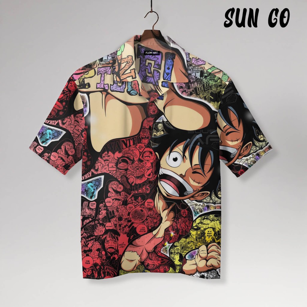 SUN CO Kemeja Printing One Piece Art - Baju Anime Luffy Lengan Pendek Pria Wanita | SG52