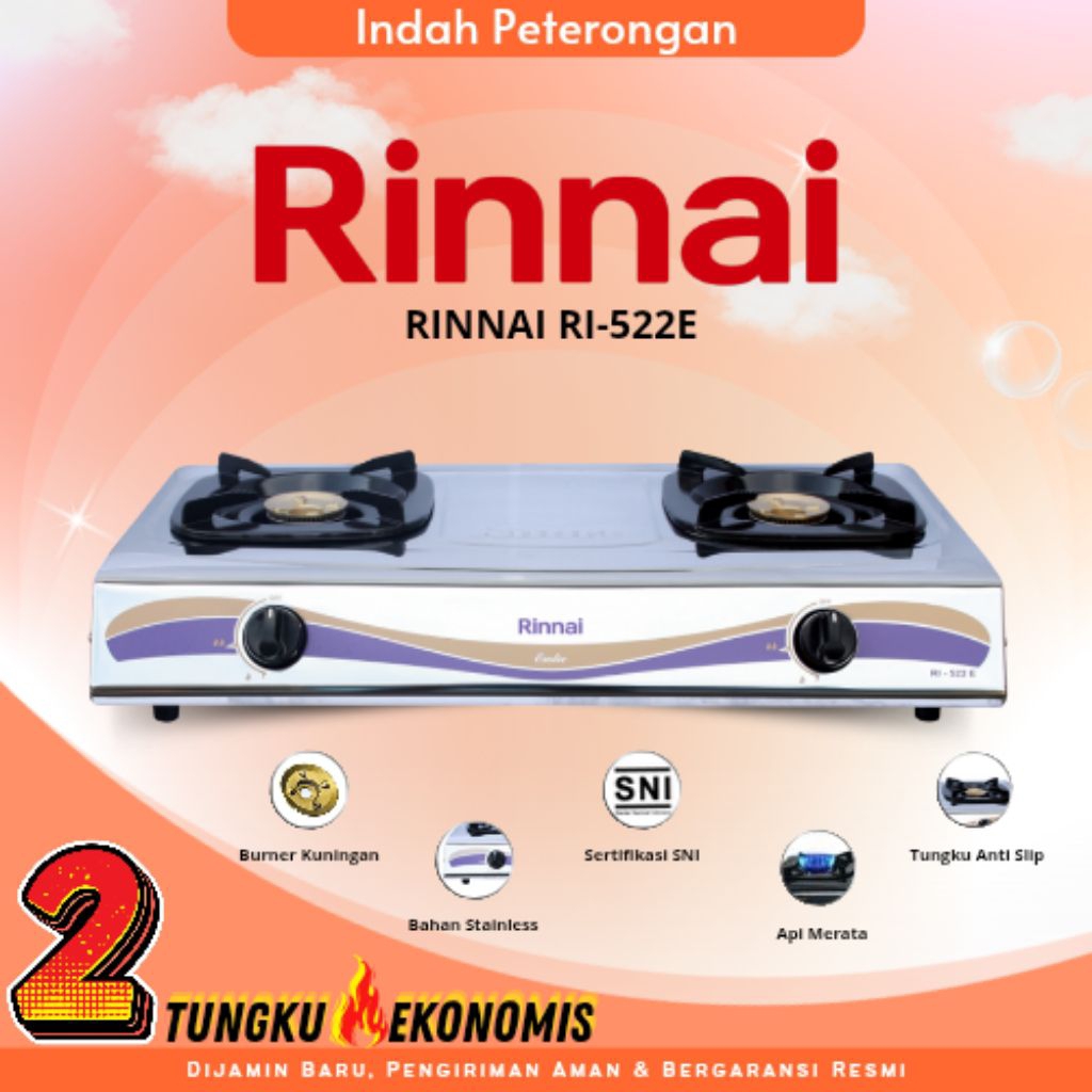 KOMPOR GAS RINNAI 522E/KOMPOR 2 TUNGKU/KOMPOR RINNAI DUA TUNGKU/KOMPOR MURAH / KOMPOR JOMBANG