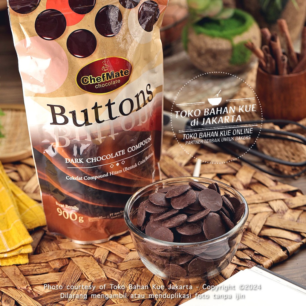

Chefmate Chocolate Buttons 250gr Dark Coin Compound Cokelat Keping Coklat Baking