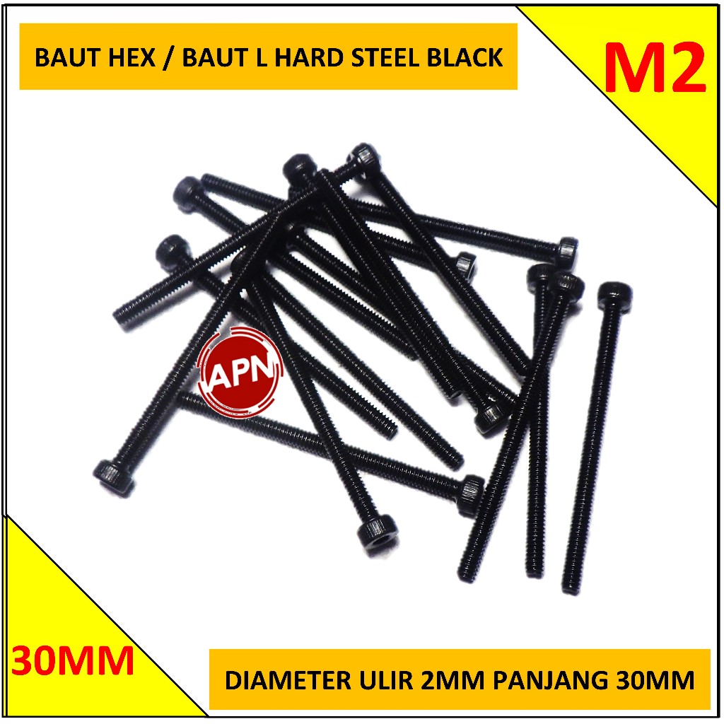 BAUT L / BAUT HEXAGONAL M2 HARD STEEL BLACK PANJANG 30MM