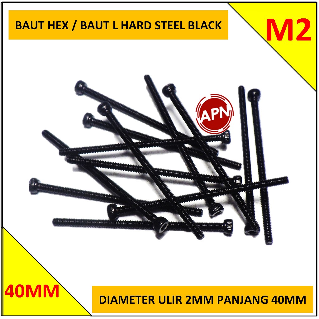 BAUT L / BAUT HEXAGONAL M2 HARD STEEL BLACK PANJANG 40MM