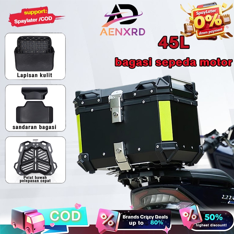 Top Box Motor Pannier Alumunium Impor 45 Liter Kunci Model X + Breket Base Plate / Top Box Pannier 4