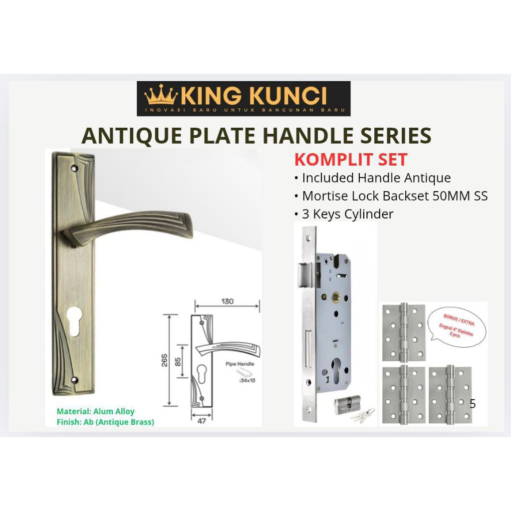 Paket gagang handle pintu antik komplit set kunci