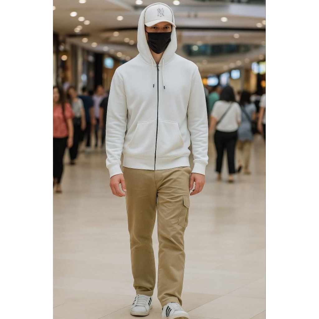 pullover zip hodie uniqlo size m dan L warna putih