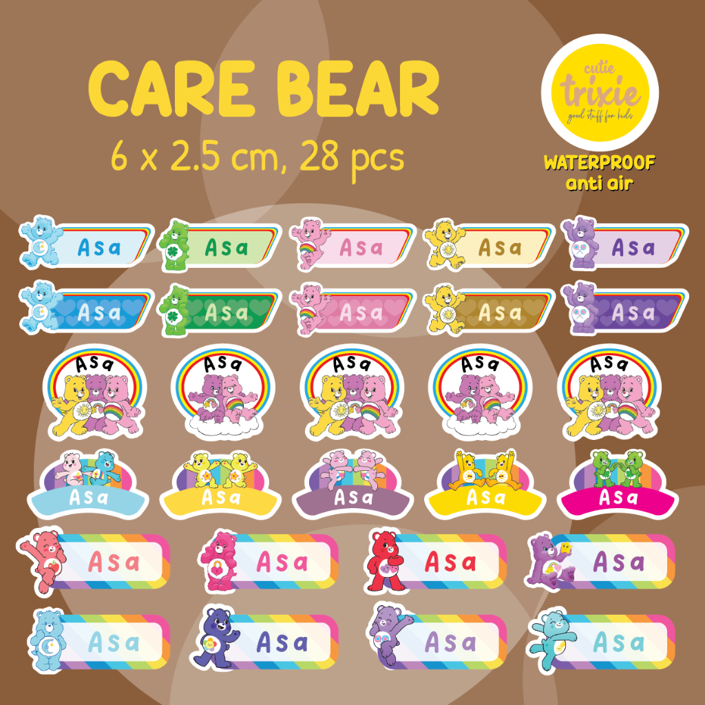 

Sticker label nama anak waterproof Care Bear