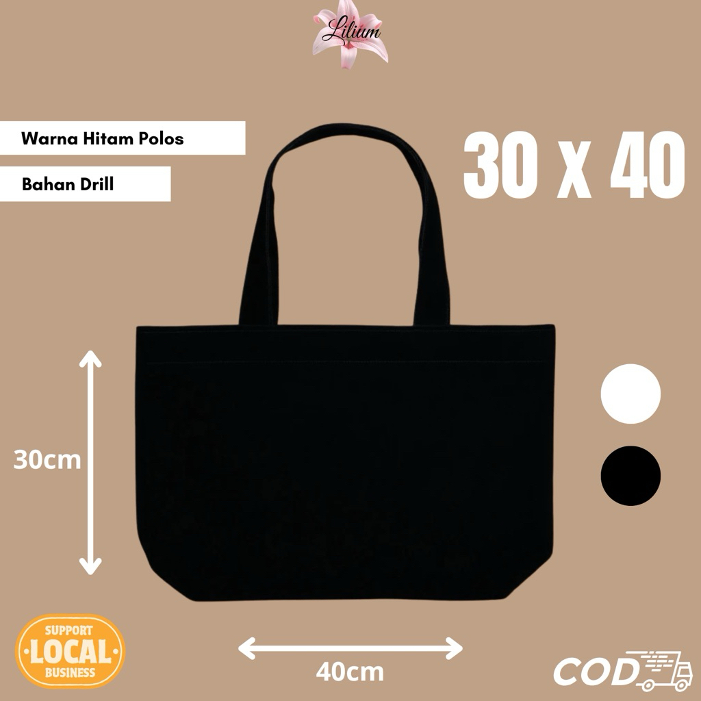 Totebag Landscape Hitam Polos 30x40 | Totebag Berbagai Ukuran | Totebag Landscape | Totebag Drill | 