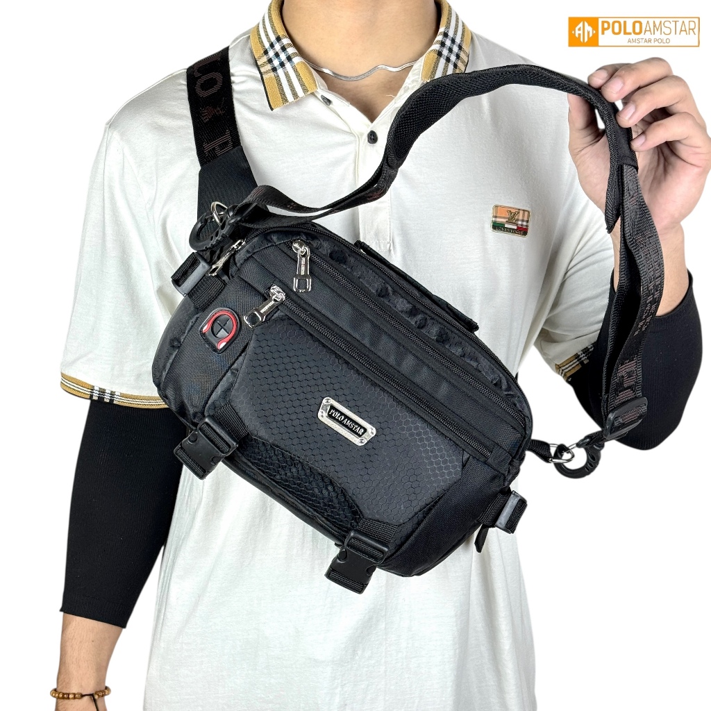 Tas Selempang Pria POLO AMSTAR  Slingbag Tas Kerja  Kuliah Sekolah Simple Ukuran Size Besar