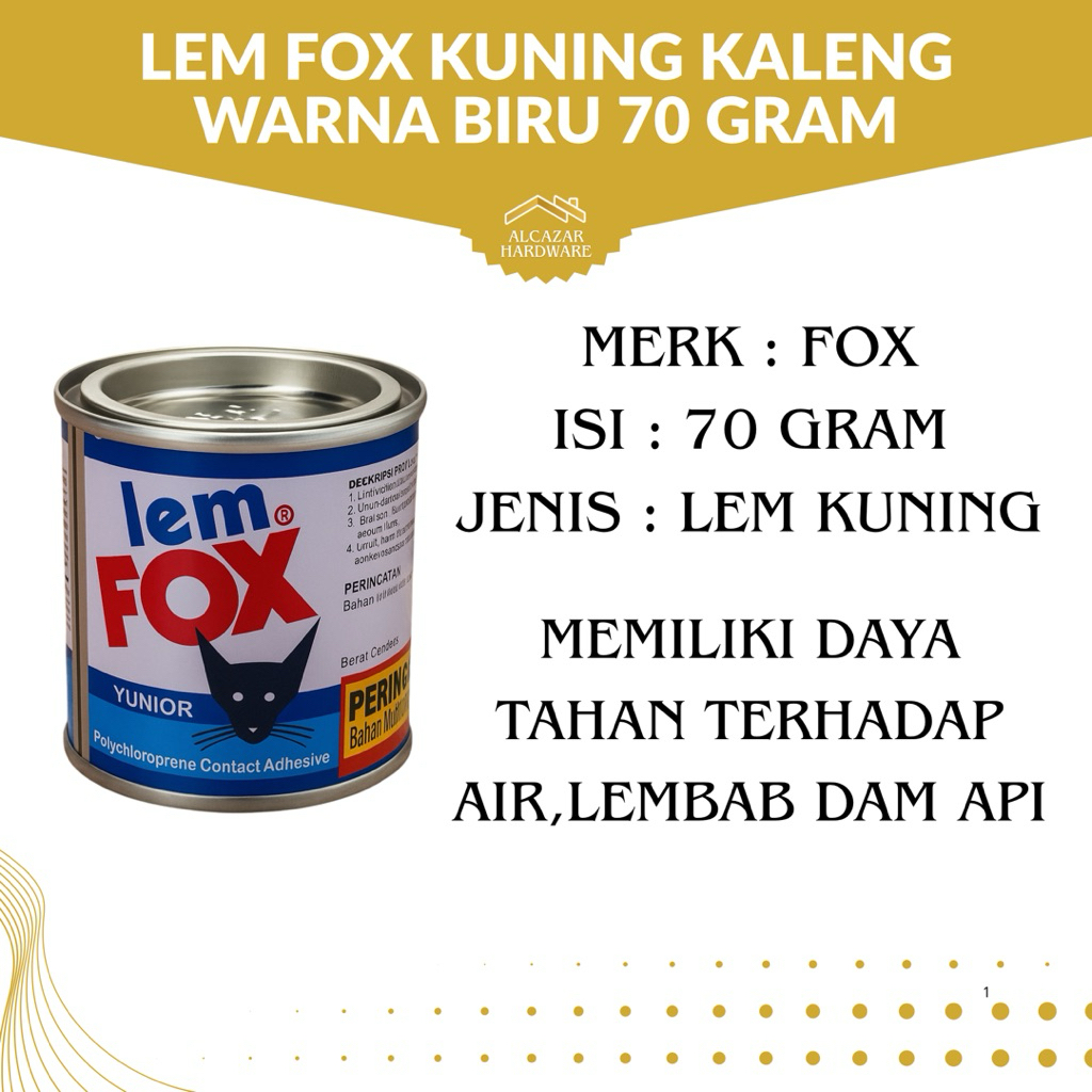 

Lem Fox Kuning Kaleng Warna Biru 70 Gram