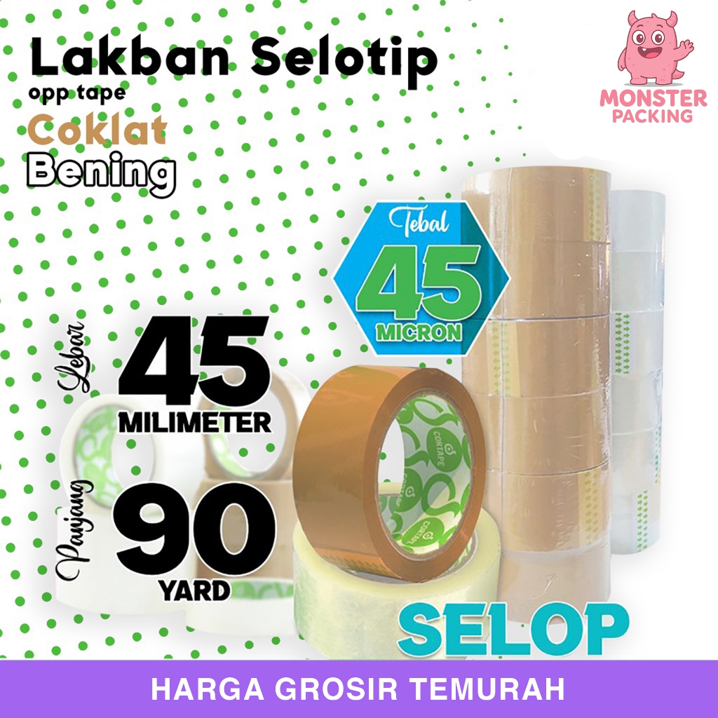 

Lakban isolasi Solatip 45mm 90yard OPP Tape Cortape Plakban