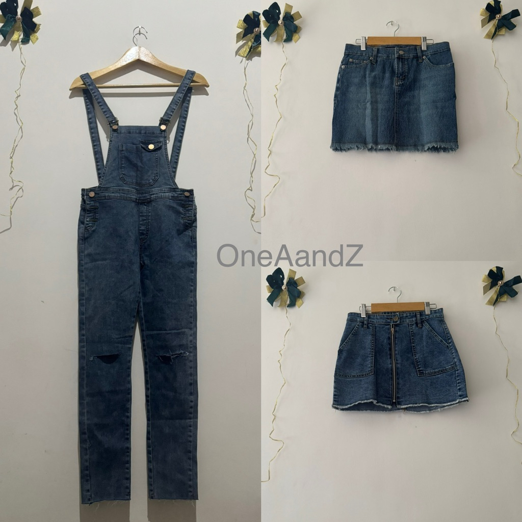 [DAPAT 3 PCS] Baju Kodok Jeans Wanita - Rok Jeans Wanita - Rok Jeans Mini Wanita Preloved Premium No