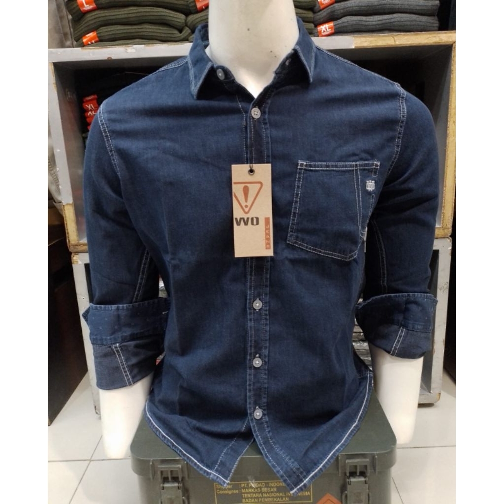KEMEJA PRIA WATCHOUT JEANS ORIGINAL SLIM FIT POLOS WARNA NAVY LENGAN PANJANG KUALITAS PREMIUM