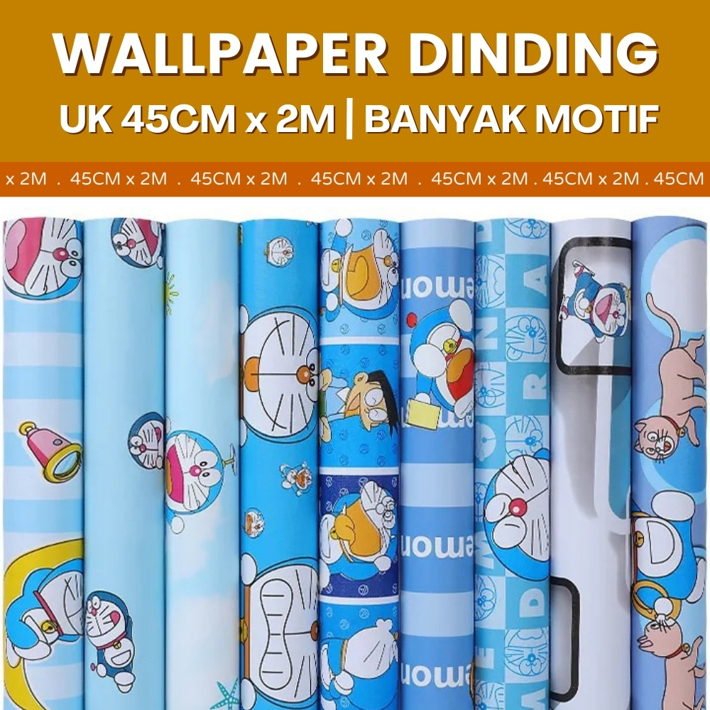 Wallpaper Sticker Walpaper Meja Dinding Kamar Tidur Stiker Karakter Anak Laki Cowok Doraemon Biru