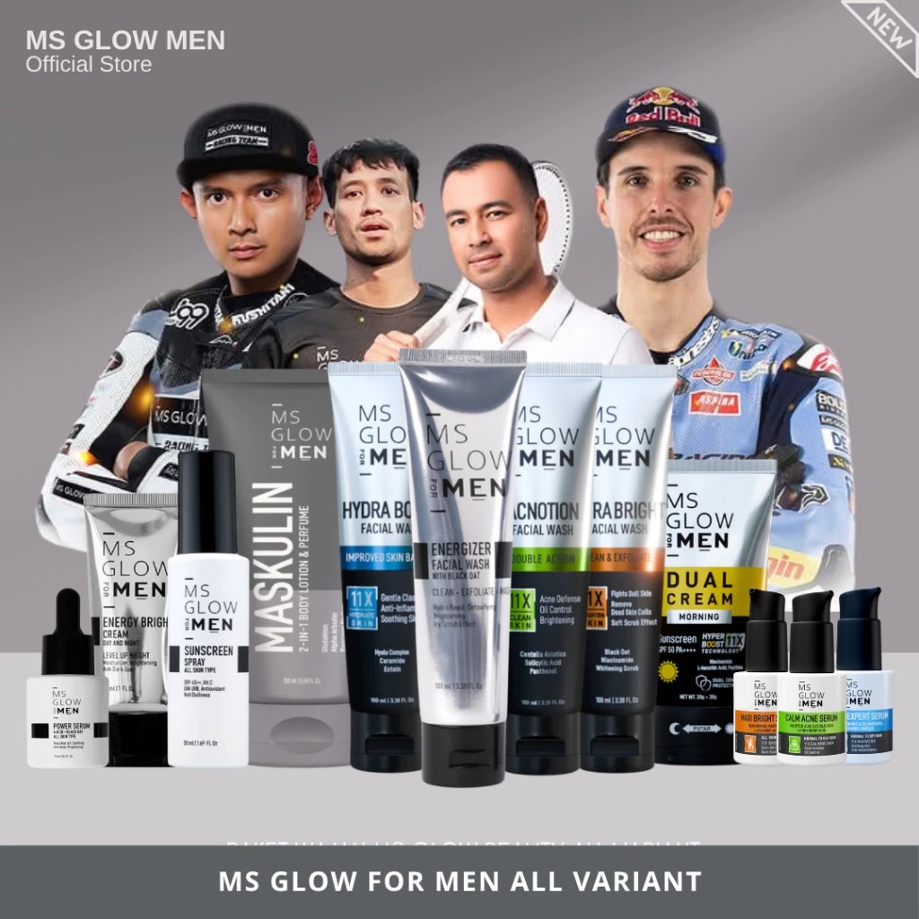 MS GLOW FOR MEN PAKET WAJAH COMPLETE - MS GLOW MEN FACIAL WASH - SERUM - CREAM - SUNSCREEN SALE