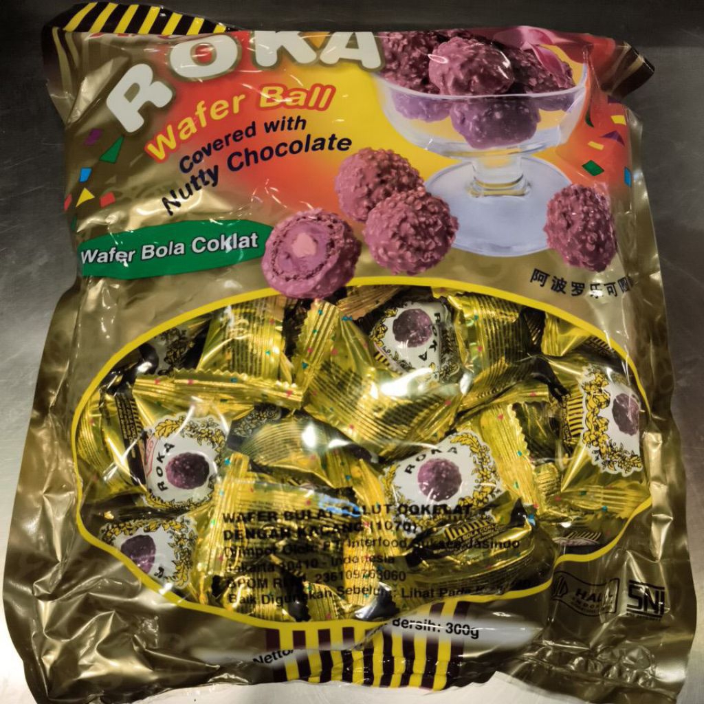 

APOLLO ROKA WAFER BALL BOLA COKLAT 300 GR ISI 50 exp 23.03.2026