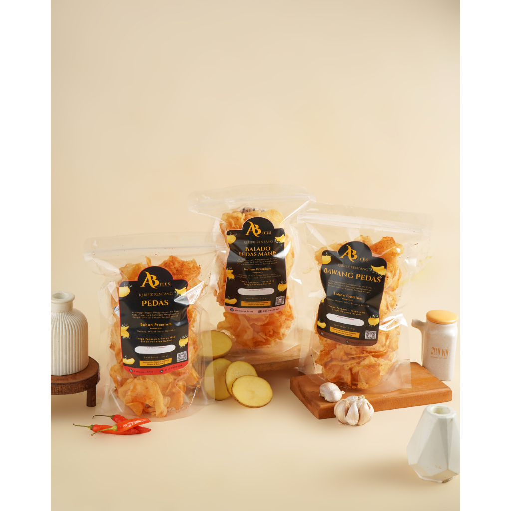 

Bundle Pack of 3-Spicy Addict Homemade Keripik Kentang Potato Chips Rasa Balado, Pedas, Bawang Pedas