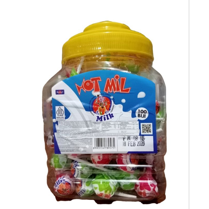 

Permen hot mil rasa susu isi 100 pcs ( toples ) permen lolipop rasa susu