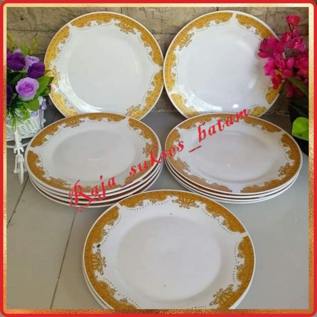 PIRING KERAMIK MAHKOTA 10 " KERAMIK PORSELIN 12 PCS 1 LUSIN BATAM