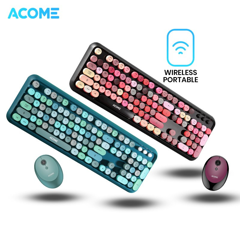 Acome AKM1000 Keyboard Mouse Combo Wireless Fashion Colours Tone Original Garansi Resmi 1 Tahun