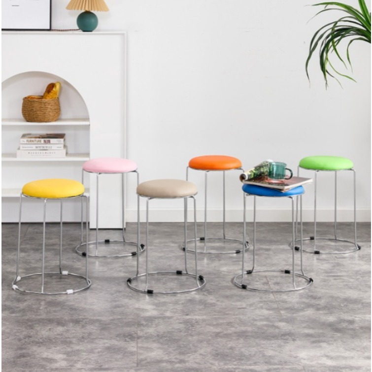 Kursi Cafe Kerangka Besi Bangku Oreo Bulat Susun Chair Resto Minimalis - Velevet