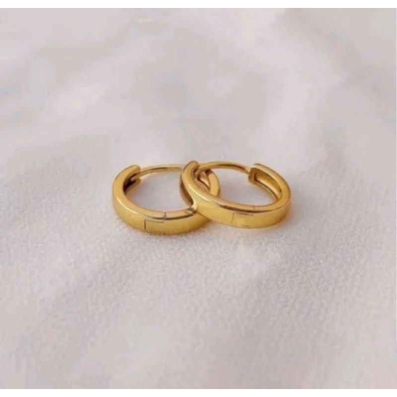 ANTING TITANIUM BULAT JEPIT PERHIASAN WANITA ANTI KARAT LAPIS EMAS 24K ASLI ORI