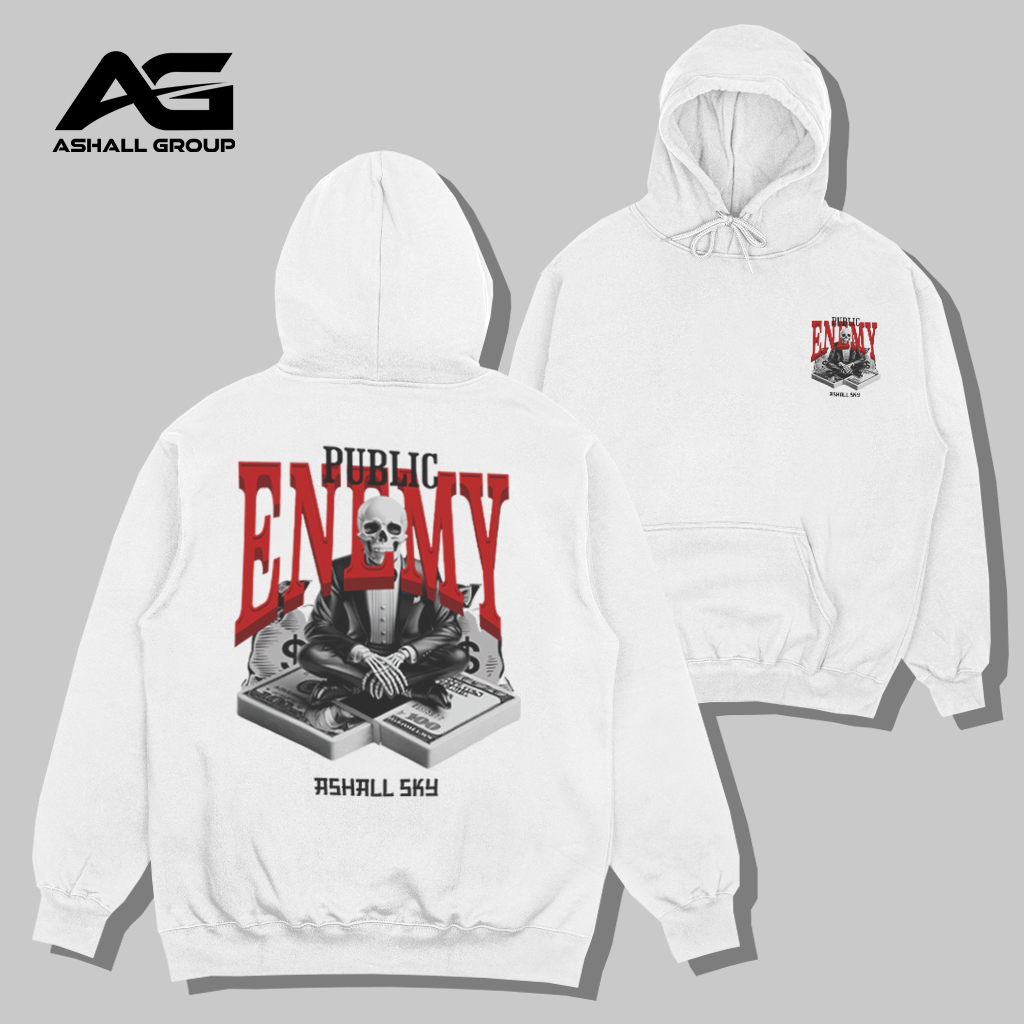 Sweater Hoodie Distro Pria PUTIH PUBLIC ENEMY Unisex Premium | Sweater Pria Tebal Premium