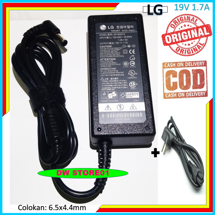 Adaptor tv monitor lcd led LG original charger 19V 1.7A 65W colokan 6.5x4.4mm pin jarum kabel power
