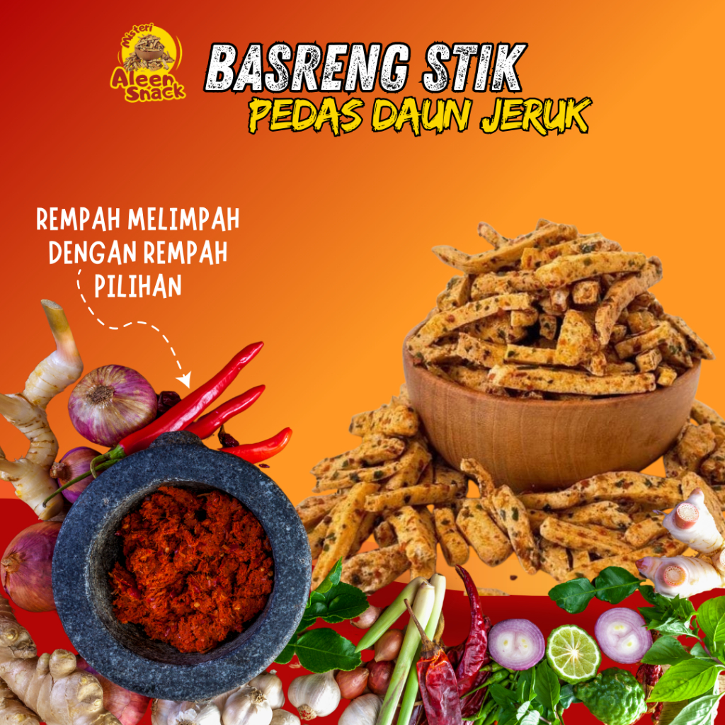 

Basreng Stik Pedas Daun Jeruk Jajanan Viral Snack Kekinian Camilan Renyah Gurih 100g