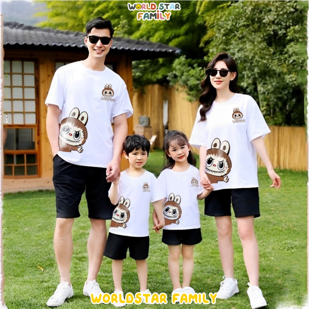 WSF Kaos Couple Keluarga LABUBU Kaos Couple Keluarga Lucu Kaos Pasangan Kaos Keluarga Baju Keluarga 