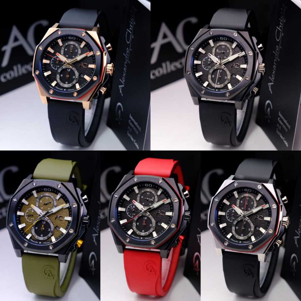 JAM TANGAN PRIA ALEXANDRE CHRISTIE COLLECTION AC 9601 AC9601 BLACK RUBBER ORIGINAL