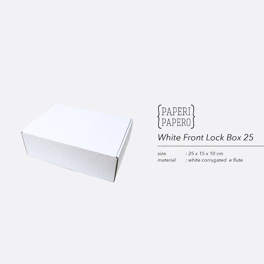 

White Front Lock Box (25x15x10 cm) - (10 Pcs) Kotak Kardus Kemasan Packaging Dus Putih Hampers Corrugated eFlute