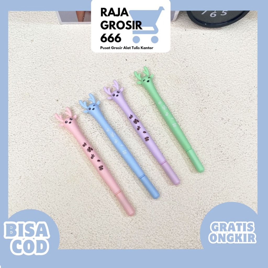 

Pulpen Gel Rusa Tanduk Full Body Deer Natal / Pen Rusa natal warna pastel hijau mint lilac baby pink baby blue / Pen Christmaas Deer