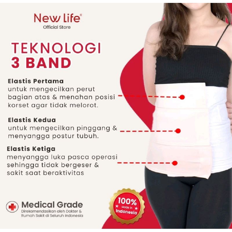 NEW LIFE Korset 3 band regular 100% medical grade Berkualitas