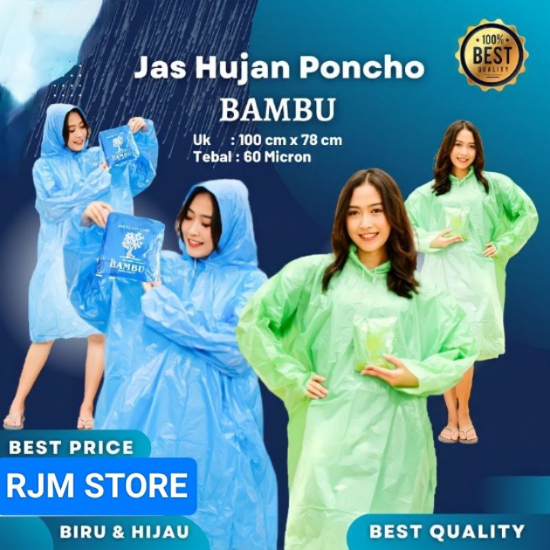 Jas Hujan Plastik Ponco HDPE LDPE Raincoat Mantel Plastik Tebal Ponco Bambu Baju Lengan Panjang Ponc