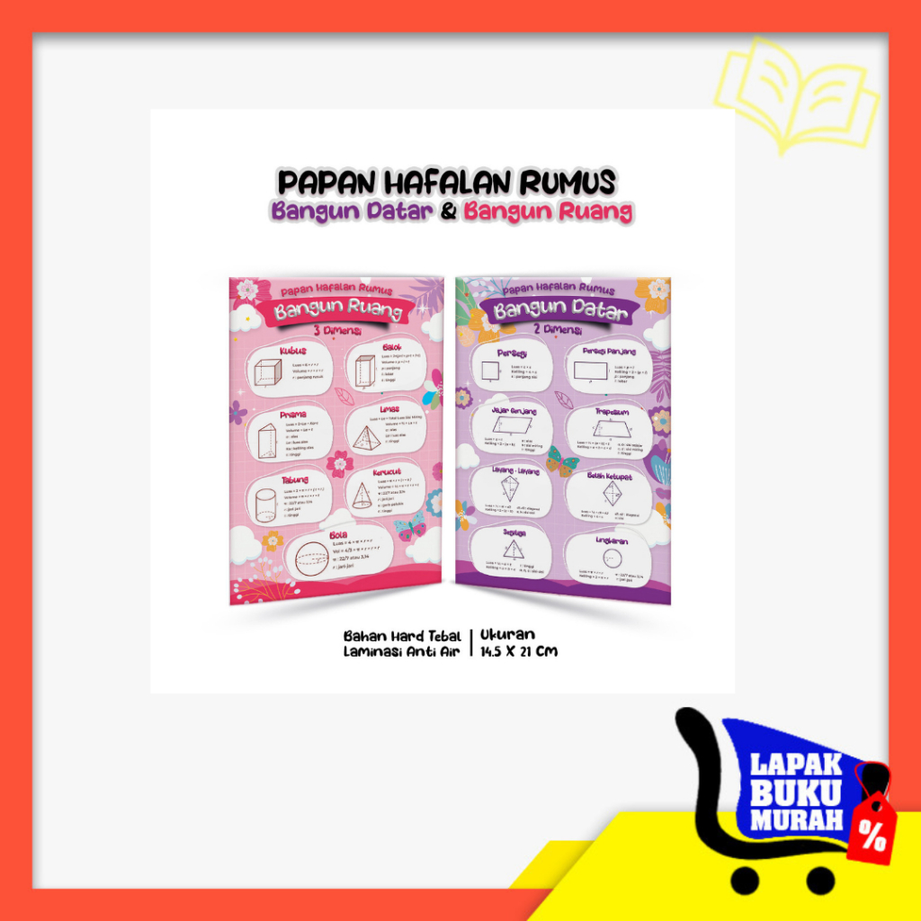 

Papan Hafalan Rumus Bangun Datar & Bangun Ruang Bahan Hard Tebal Laminasi Anti Air 14,5 x 21 cm , Dua Warna Depan dan Belakang