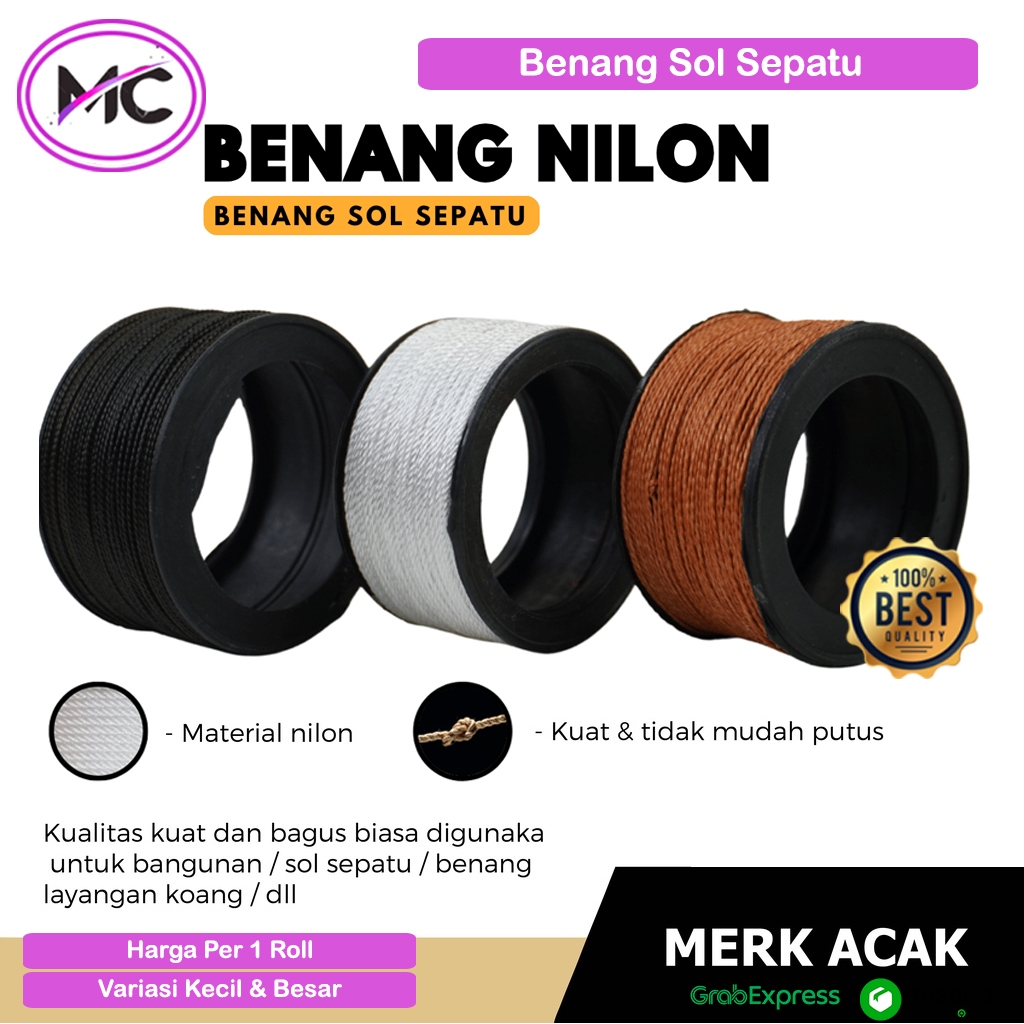 Benang Nilon Sol Sepatu Warna Putih Hitam Cokelat Per Roll Benang Bangunan Nylon Bendera Layangan Ku