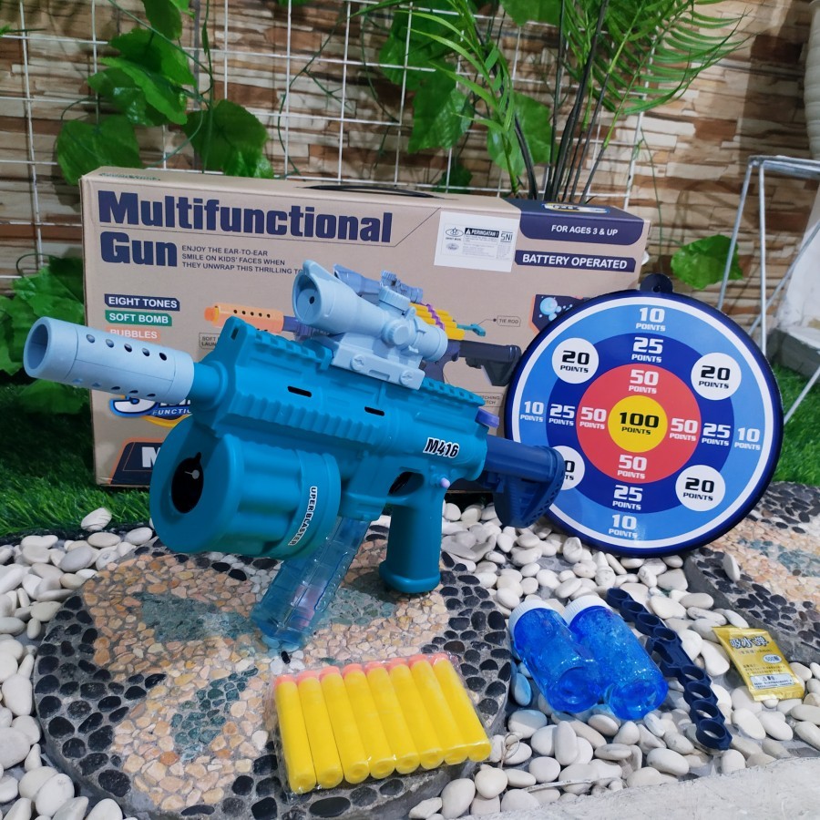 Mainan Tembakan 3 in 1 Nerf Gun Soft Bullet M416 dan Ada Gelembung Sabun