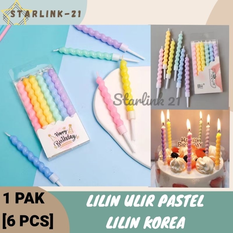 LILIN ULIR PASTEL | Lilin Korea Mix Warna | Lilin Ultah Unik 6 pcs/pak