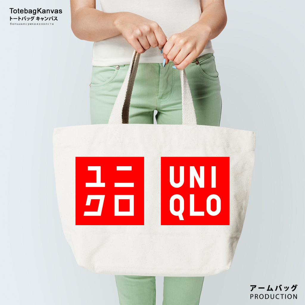 TAS KANVAS UNIQLO BAHAN KANVAS UKURAN BESAR -  TOTE BAG KANVAS / TAS WANITA / TAS KANVAS