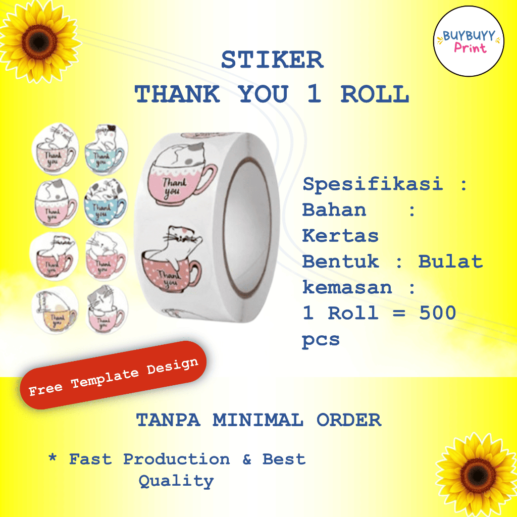 

500 PCS / 1 ROLL STIKER TERIMA KASIH / STICKER THANK YOU Stiker Terima Kasih