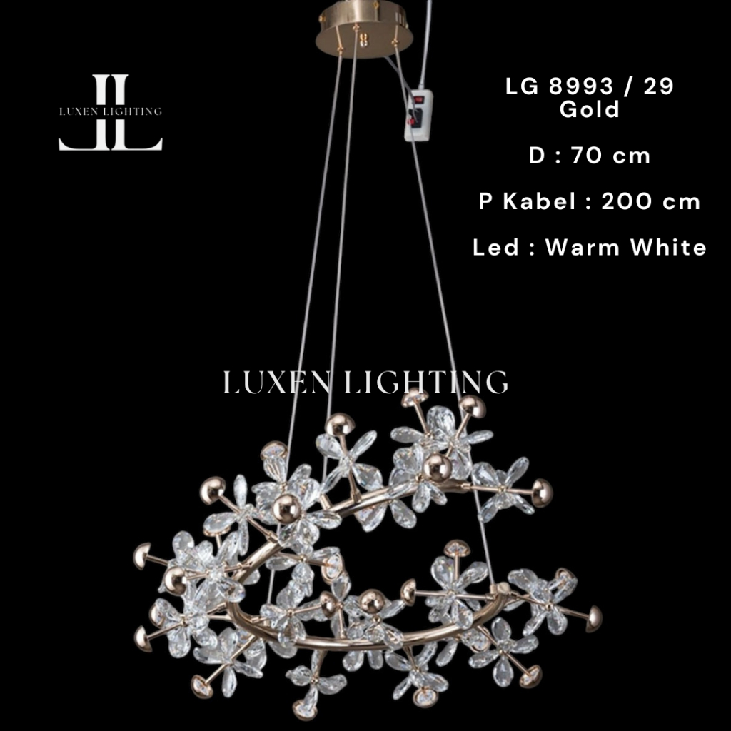 Lampu Gantung Kristal Minimalis Modern Elegan LG 8993 / 29 Gold
